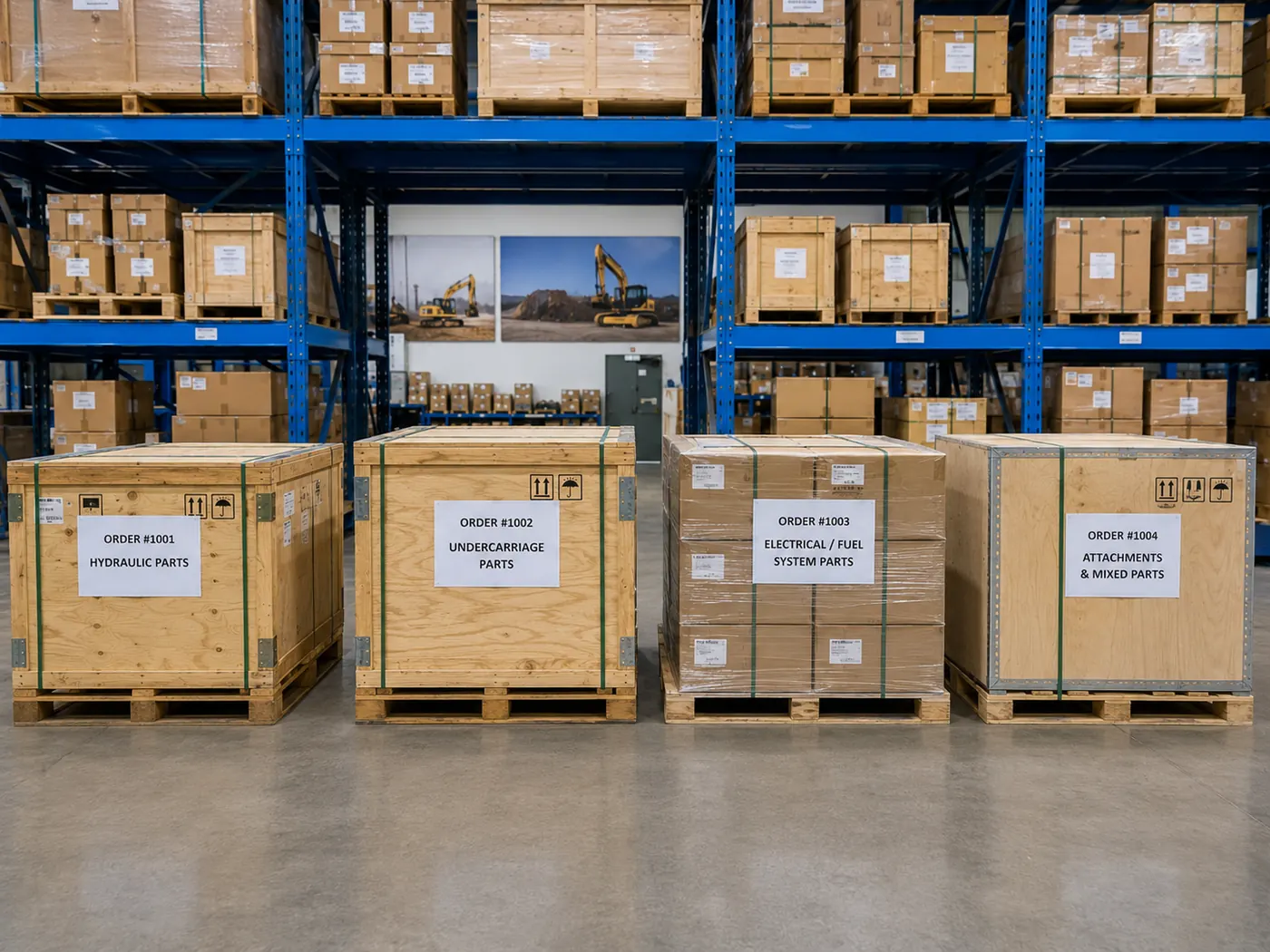 Packed customer orders in warehouse